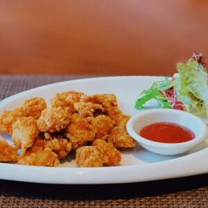 fried chicken on white ceramic plate